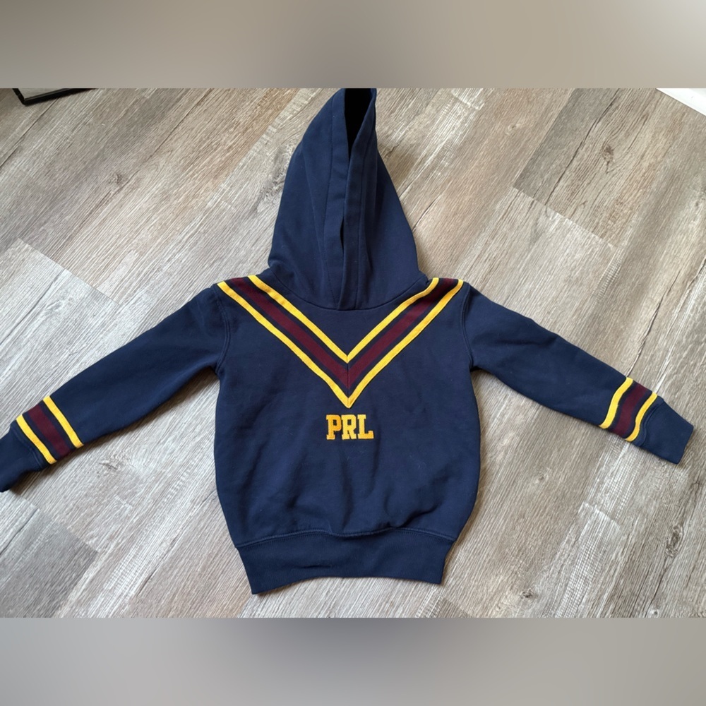 Polo Ralph Lauren Kids Fleece Hoodie Sweatshirt Cricket Stripe Navy Blue Yellow